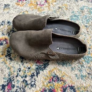 Merrell Sz 7 Haven Brown Slide Slip on Mules Shoes Clogs Leather